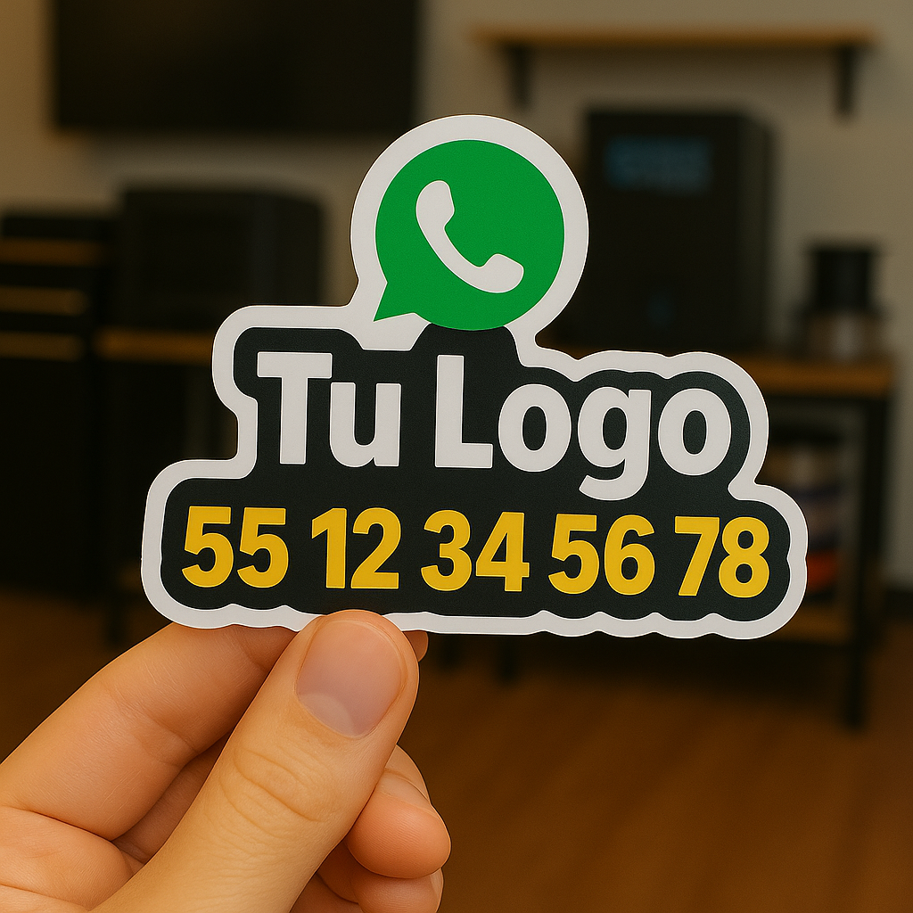 Stickers con Logotipo + Número de WhatsApp Personalizado | Corte al Contorno