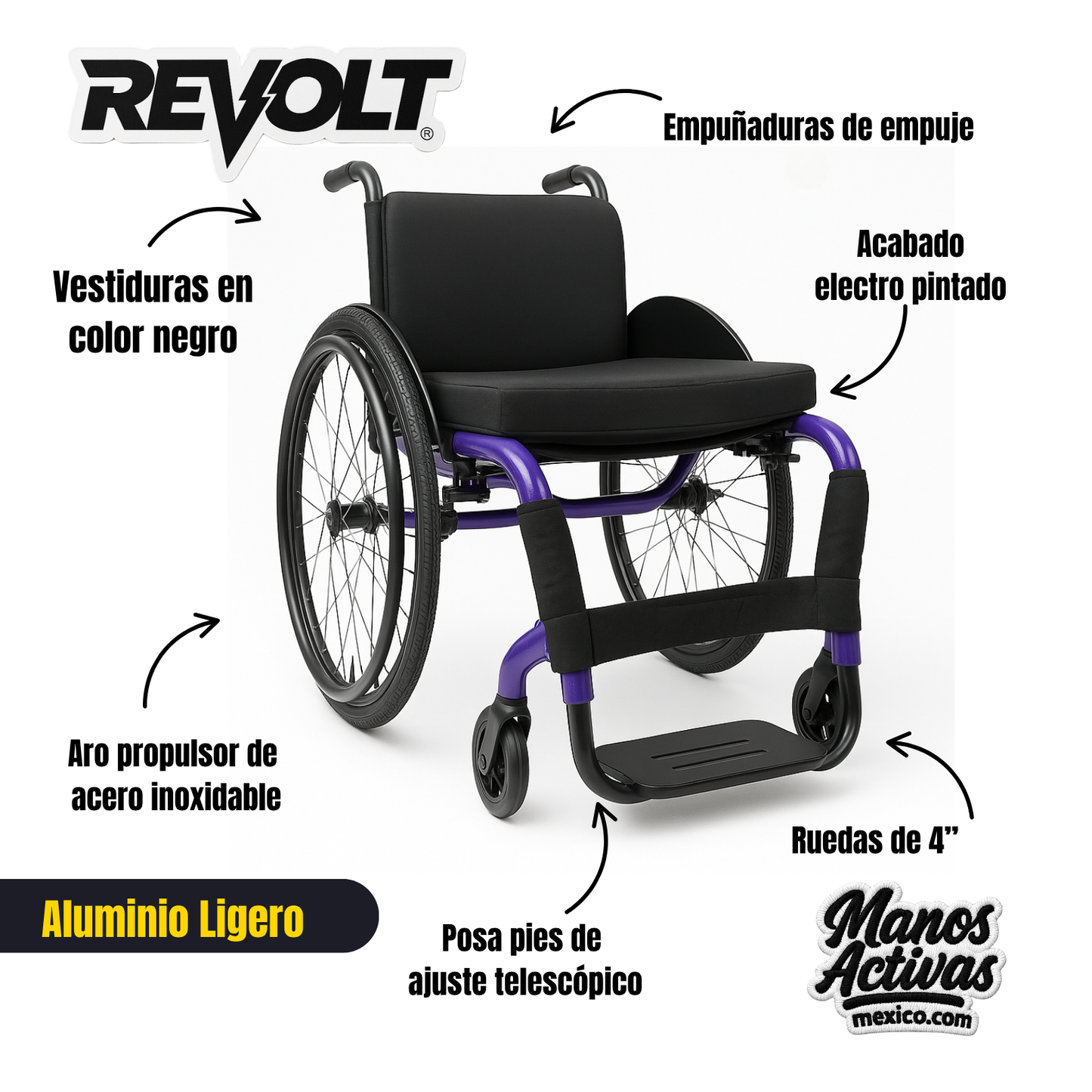 ⚡ Silla de Ruedas REVOLT – Ultra Ligera y Reforzada 🔩