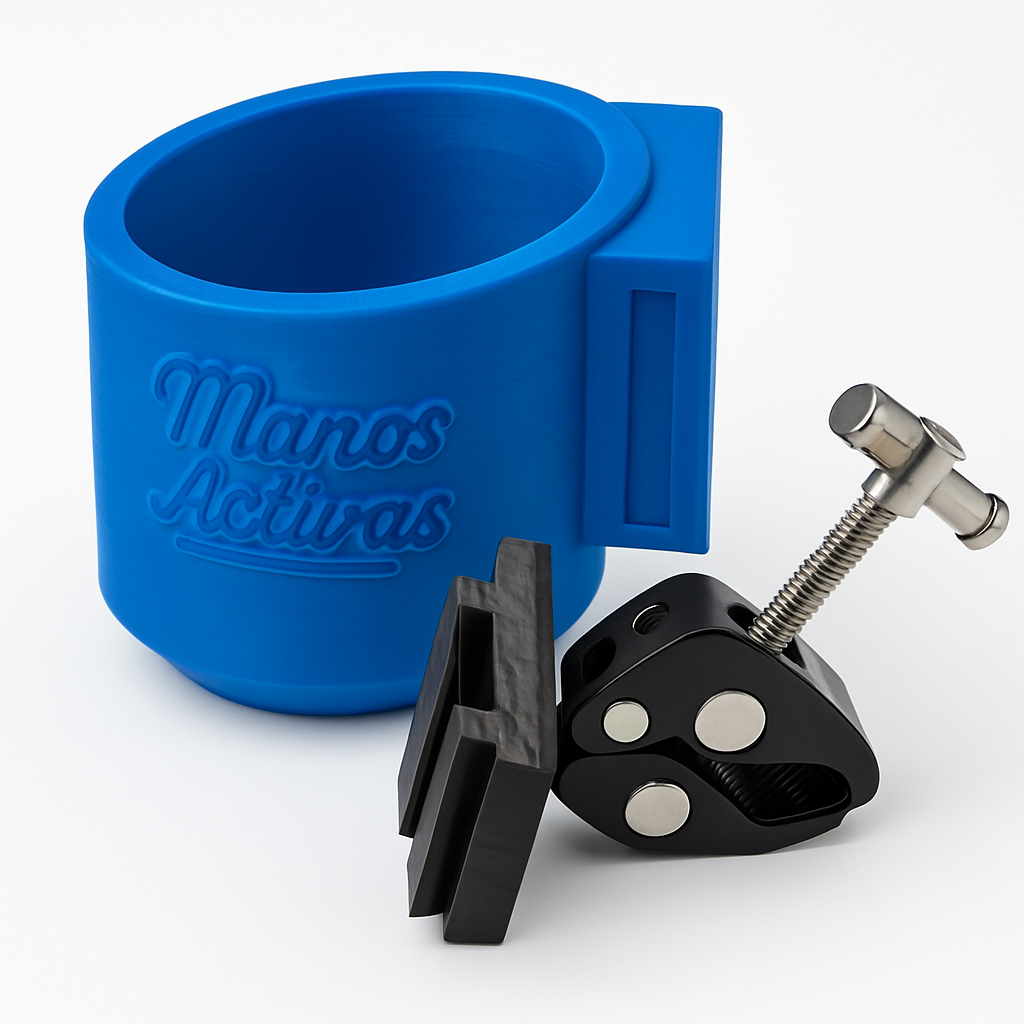 Portavasos para Silla de Ruedas “Manos Activas” con Abrazadera de Aluminio – para Termos y Cilindros